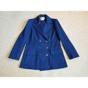VINTAGE 70's Womens Jacket-CARNABY-HONG KONG-navy knit double-breasted blazer-14